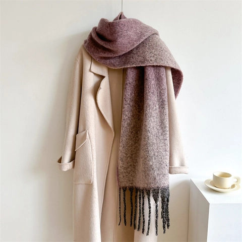 Winterschal Für Damen Und Herren Farbverlauf Lang Dick Warm Schal Mit Quasten Polyester Kaschmir-Imitat