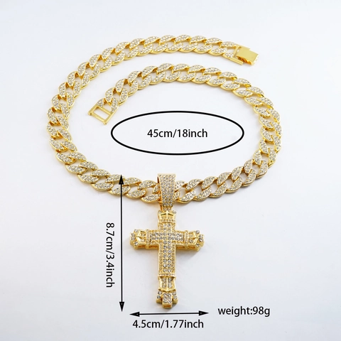 Hip Hop Kreuz Anhänger Halskette Zinklegierung Iced Out Straßstein Cuban Gliederkette Bling Streetwear Schmuck Für Männer