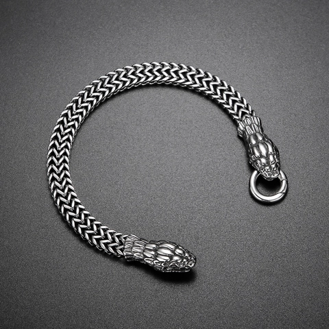 Edelstahl Schlangenkopf Armband Doppel Verschluss Hip Hop Punk Vintage Geflochtene Kette Herren Schmuck