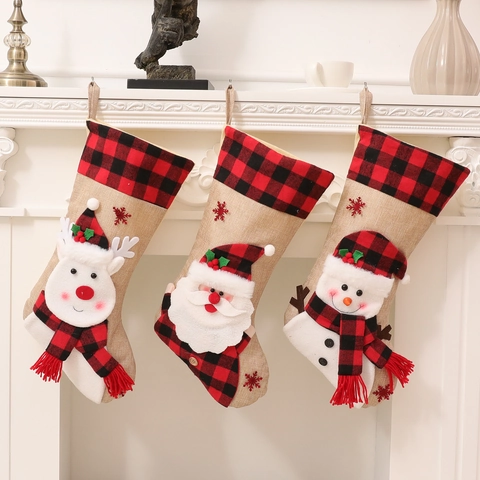 Calza Di Natale Lino Quadri Buffalo Cartone Animato Borsa Appesa Babbo Natale Renna Pupazzo Di Neve Gnomo Arredamento