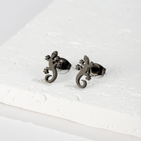 Gecko Lizard Stud Earrings Stainless Steel Punk Personalized Animal Shape Hypoallergenic Jewelry For Women Men