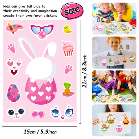 Pegatinas DIY de Pascua para Niños Crea una Cara Conejo Huevo Dibujos Animados Puzzle Calcomanías para Recuerdos de Fiesta Decoración