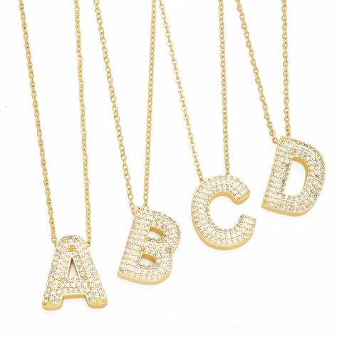 Alphabet Letter Pendant Necklace Gold Plated Copper Micro Pavé Cubic Zirconia Dainty Clavicle Chain Jewelry For Women