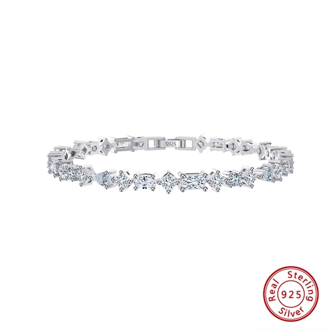 Luxury 925 Sterling Silver Multi Shape Zirconia Tennis Bracelet For Women Electroplated Geometric Clear Stone Jewelry Gift