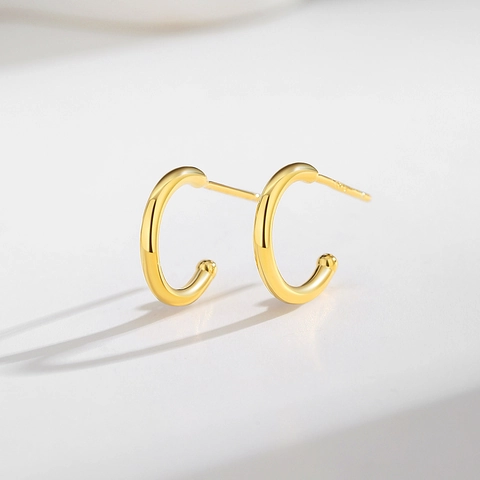 Orecchini a Bottone in Argento Sterling 925 a Forma di C Minimalista Geometrico Semicircolare a Cerchio per Donna Gioielli di Moda Oro Argento
