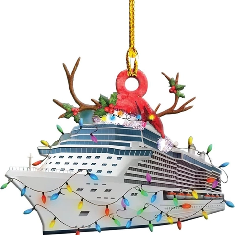Ornamento Appeso Albero Natale Acrilico Piatto Camion Cartone Animato Decorazione Veicolo Corna Renna Cappello Babbo Natale