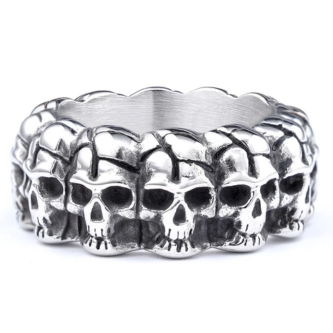 Anello Teschio Acciaio Inossidabile 316 Punk Gothic Vintage Biker Fascia Larga Per Uomini Gioielli