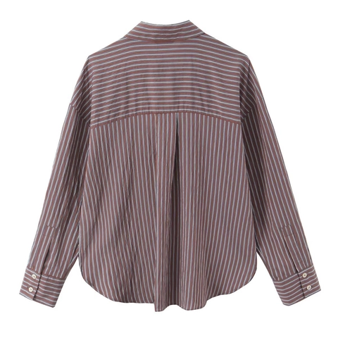 Dames Gestreepte Shirt Met Lange Mouwen Polyester Verticale Strepen Reverskraag Knoopsluiting Casual Elegante Blouse Tops