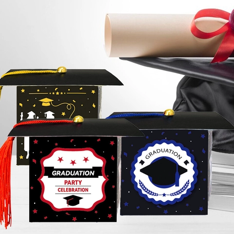 Graduation Cap Candy Gift Boxes Cardboard With Tassel Celebration Party Favors Decorative Novelty