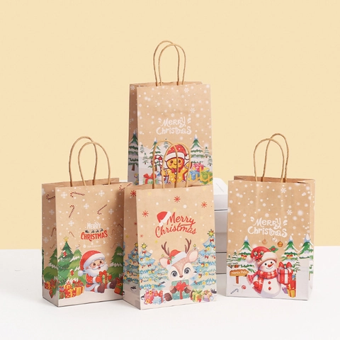 Weihnachtsgeschenktüten Kraftpapier Handheld Feiertag Partygeschenkverpackung Süßigkeitenaufbewahrung Mit Griffen Cartoon-Muster