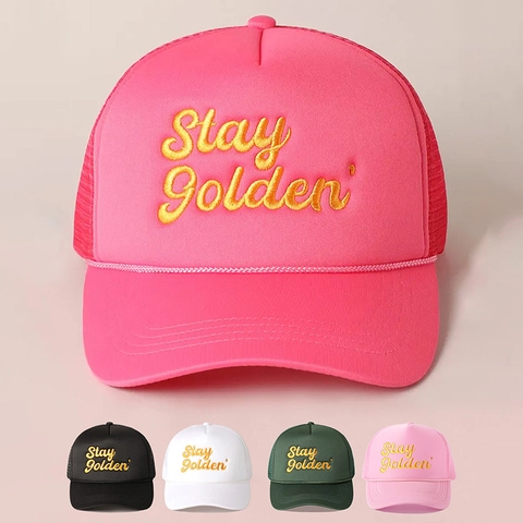 Stay Golden Embroidered Trucker Hat Mesh Breathable Sponge Foam Front Adjustable Retro Outdoor Sport Snapback Cap