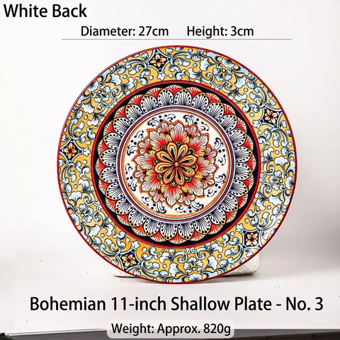 Piatto da Tavola in Ceramica Bohemien Motivo Mandala Piatto Bistecca Piatto Decorativo Stoviglie da Cucina