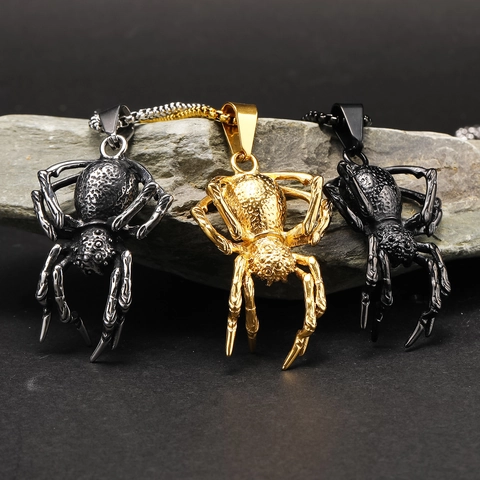 Gothic Spider Pendant Necklace Stainless Steel Punk Hip Hop Animal Shape Jewelry Gift For Men And Women