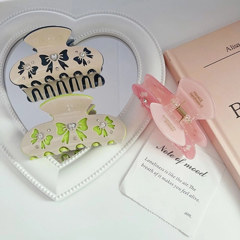 Pinza Para El Cabello De Acetato Francesa Con Lazo De Diamantes De Imitación Accesorio Elegante Hecho A Mano Para Mujer