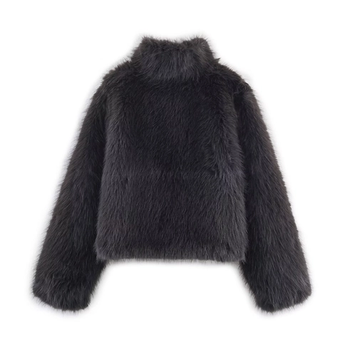 Women Faux Fur Short Jacket Stand Collar Long Sleeve Solid Color Warm Autumn Winter Casual Outerwear Coat