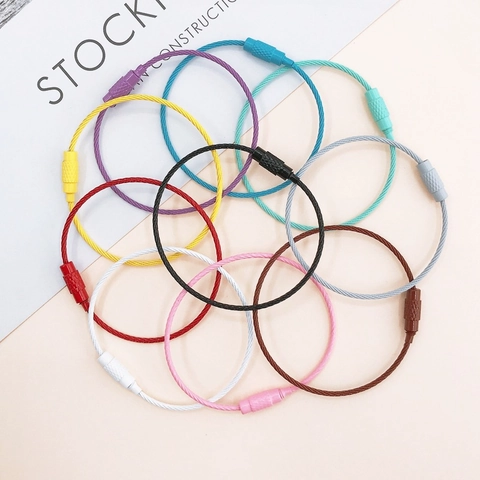 Colorful Coated Steel Wire Keychain Cable Rings Connector Barrel Screw Lock DIY Jewelry Making Accessories Shoe Charms