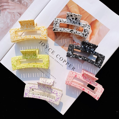 Large Acrylic Hair Claw Clip Geometric Square Matte Splatter Paint Pattern Hollow Minimalist Headwear For Women
