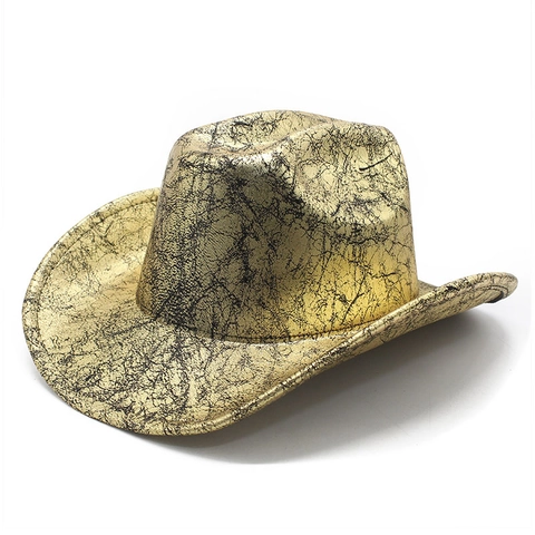Western Cowboy Hat Polyester Metallic Cracked Texture Wide Brim Vintage Party Performance Accessories For Men Women
