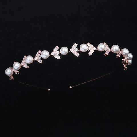 Diadema De Circonita Cúbica Para Mujeres Accesorios Para El Cabello De Boda Novia Cobre Flor Hoja Elegante Lujo