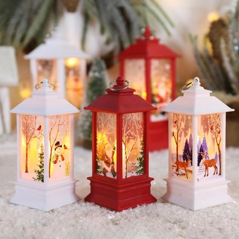 Christmas Led Lantern Decorative Night Light Retro Pvc Desktop Ornament For Holiday Home Decor Santa Snowman Reindeer