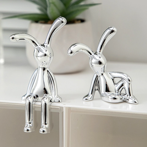 Moderne Nordische Hasenfigur Galvanisierte Spiegelfläche Kaninchen Ornament Für Auto Schreibtisch Dekoration Luxus Selbstklebend