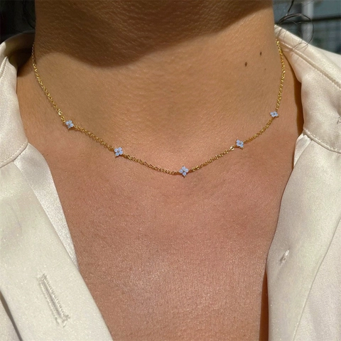 Elegant Four Leaf Clover Necklace And Bracelet Copper Gold Plated Minimalist Zircon Flower Jewelry For Women