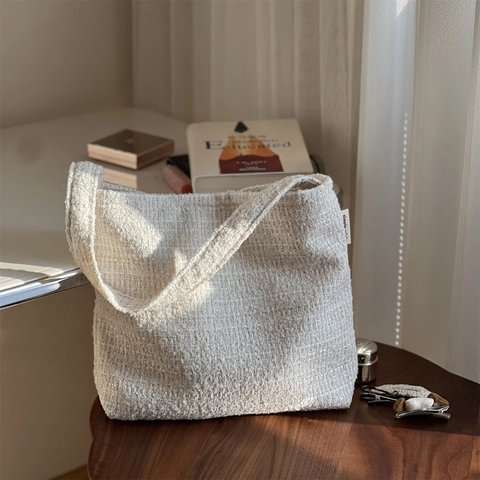 Women Tweed Woven Underarm Bag Minimalist Elegant Shoulder Tote Handbag For Daily Commuting Casual