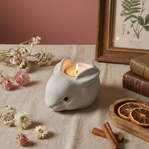 Rabbit Candle Holder Silicone Mold Textured Bunny DIY Resin Casting Tool For Flower Pot Easter Home Decor