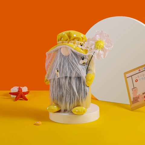 Gnomo Del Día De La Abeja Muñeco De Peluche Adorno Sin Cara Con Girasol Sombrero De Lunares Tela Decoración De Mesa Hogar