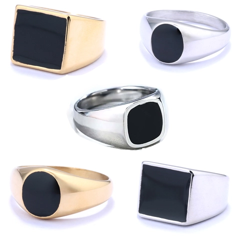 Anello Sigillo Acciaio Inossidabile Nero Superficie Geometrica Business Accessorio Di Moda Trendy Per Uomini Donne
