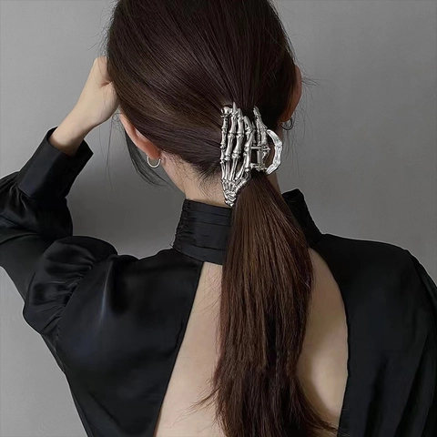 Legering Metalen Skelet Hand Haarklem Gothic Punk Schedel Bot Haarklip Voor Vrouwen Achterhoofd Styling Tool