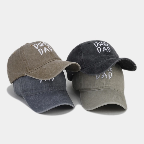 Dog Dad Embroidered Baseball Cap Washed Cotton Vintage Distressed Adjustable Dad Hat Outdoor Sunshade