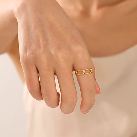 Anillo De Cadena Hueca Geométrica De Acero Inoxidable Ajustable Diseño Abierto Joyería De Moda Para Mujeres