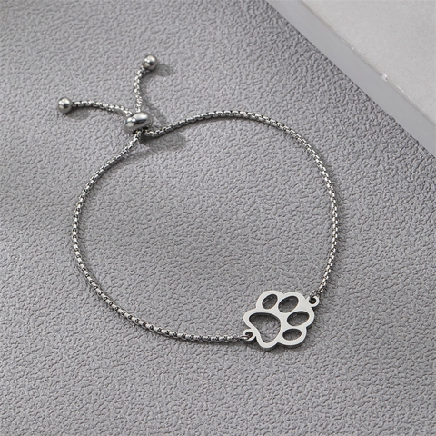 Pulsera De Huella De Pata De Acero Inoxidable Ajustable Cadena De Caja Minimalista Hueco Joyería De Mascotas Para Mujer