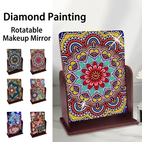 Handmade DIY Diamond Painting Rotating Desktop Ornament With Wood Base Colorful Resin Rhinestone Art Decor