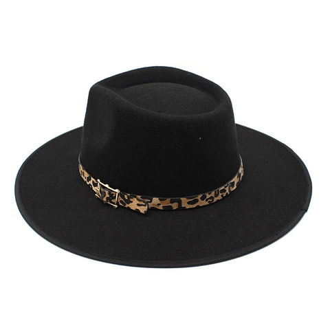 Fedora Hat Wide Brim Cotton Polyester Felt Leopard Print Band Gold Buckle Vintage Jazz Style Elegant