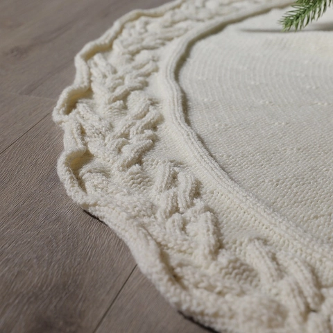 Gestrickter Weihnachtsbaumrock Aran Zopfmuster Weich Rund Feiertags Party Deko Bodenmatte Mit Bindebändern
