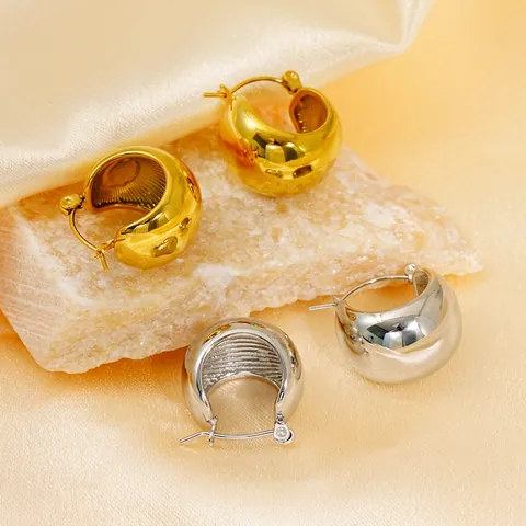 Chunky Hoop Ohrringe 18K Vergoldeter Edelstahl Sphärisch Minimalistisch Retro Mode Nische Design Für Frauen