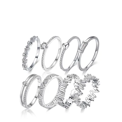 925 Sterling Silver Rings For Women With Zircon Heart Star Geometric Stackable Elegant Light Luxury Fashion Jewelry