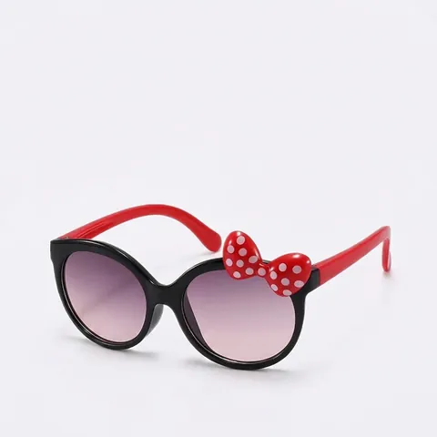 Occhiali Da Sole Bambini Fiocco A Pois Montatura Rotonda Protezione UV400 Lenti Sfumate Moda Carina Per Ragazze
