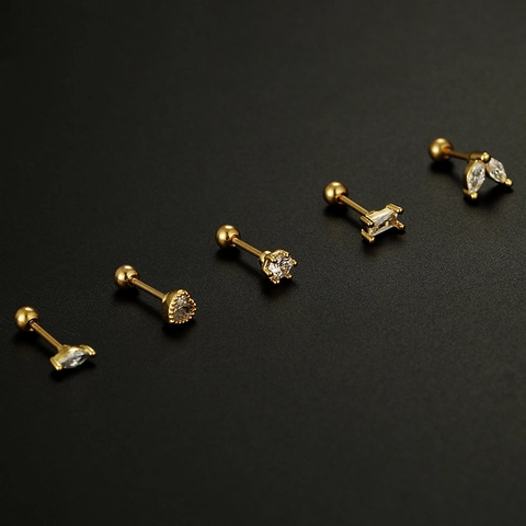 316L Stainless Steel Rhinestone Heart Geometric Stud Earrings Cartilage Helix Piercing Jewelry For Women Men Unisex Gift