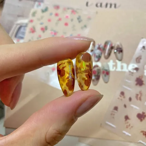 Vintage Rose Flower Nail Art Stickers Ultra Thin Adhesive Floral Amber Pattern Retro Japanese Style Manicure Decals
