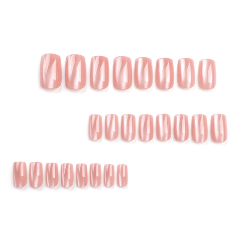 Cat Eye Press On Nägel Kurz Quadratisch Magnet Effekt Glänzend Nude Pink Künstliche Falsche Fingernägel Für Frauen