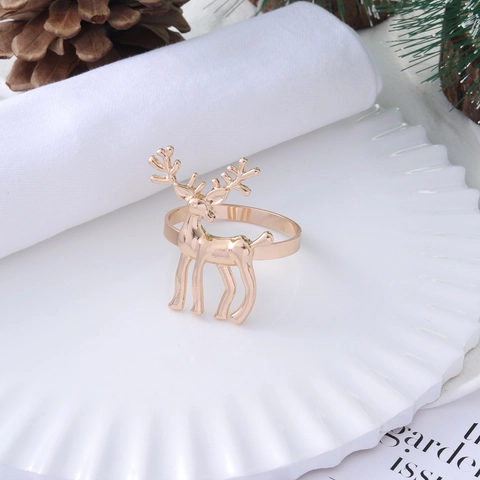 Weihnachten Legierung Rentier Serviettenringe Elegante Metallische Hirschkopf Servietten Schnallen Für Hotel Bankett Tischdekoration Gold Silber
