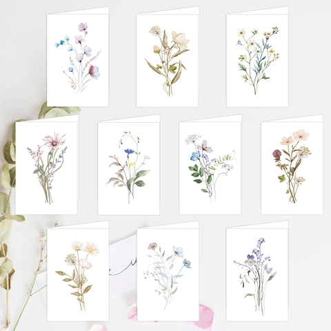 Cartes De Vœux Fleurs Aquarelles Avec Enveloppes Kraft Pour Anniversaire Fête Des Mères Anniversaire Diplôme Carton Artistique