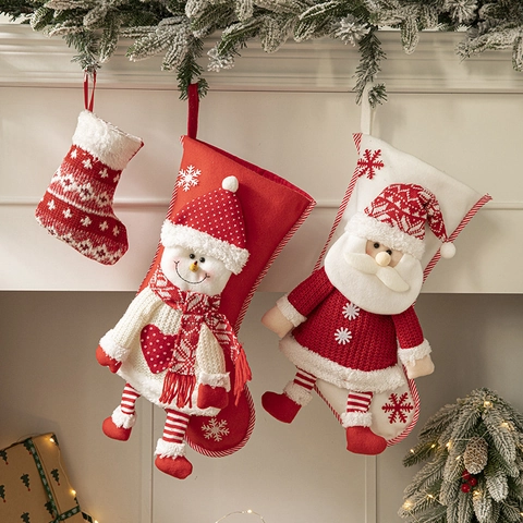 Calze Di Natale Decorative In Maglia E Feltro Ornamenti Festivi Con Babbo Natale Pupazzo Di Neve Renna 3D Per Camino Sacchetti Regalo
