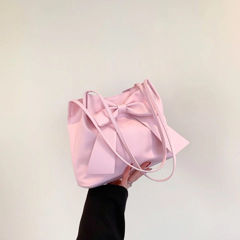 Fashion Large Capacity Bow Knot Tote Bag Japanese Style PU Leather Underarm Shoulder Bag Simple Chic Handbag For Women