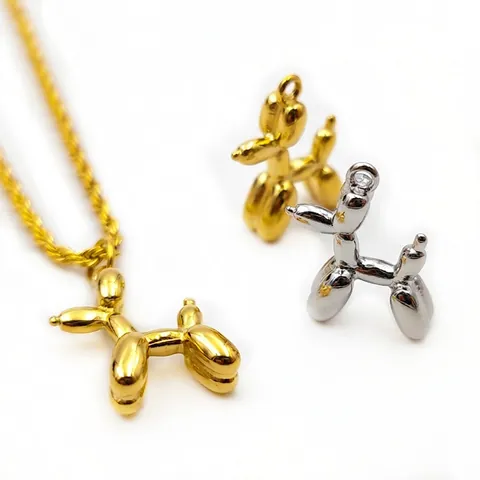 Collar Con Colgante De Perro Globo Forma De Animal 3D Acero Inoxidable Chapado En Oro Joyería De Moda Para Mujer