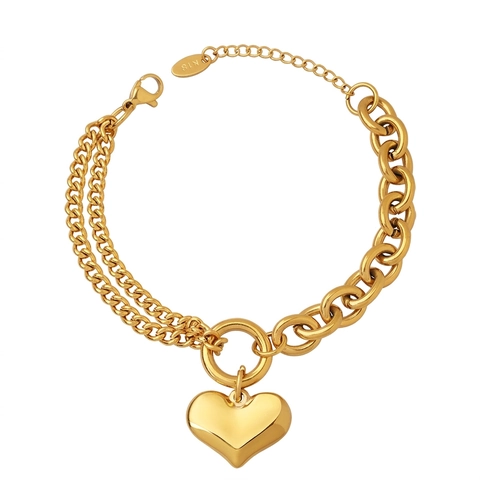 Western Fashion Titanium Steel Heart Charm Cuban Chain Patchwork Bracelet 18K Gold Plated Women Jewelry Non-Fading Hand Jewelry