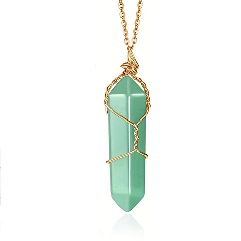Hexagonal Prism Natural Crystal Point Pendant Necklace Wire Wrapped Gemstone Healing Bohemian Fashion Jewelry For Women